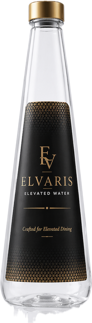 Elvaris premium alkaline water bottle conical glass design with gold cap